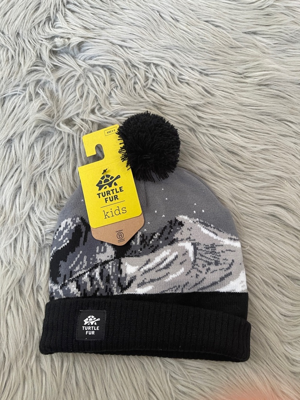 Turtle Fur Kids Gray & Black Pom Knit Beanie